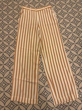Hartford Tan and Cream Vertical Stripe Wide-Leg Pants size 1